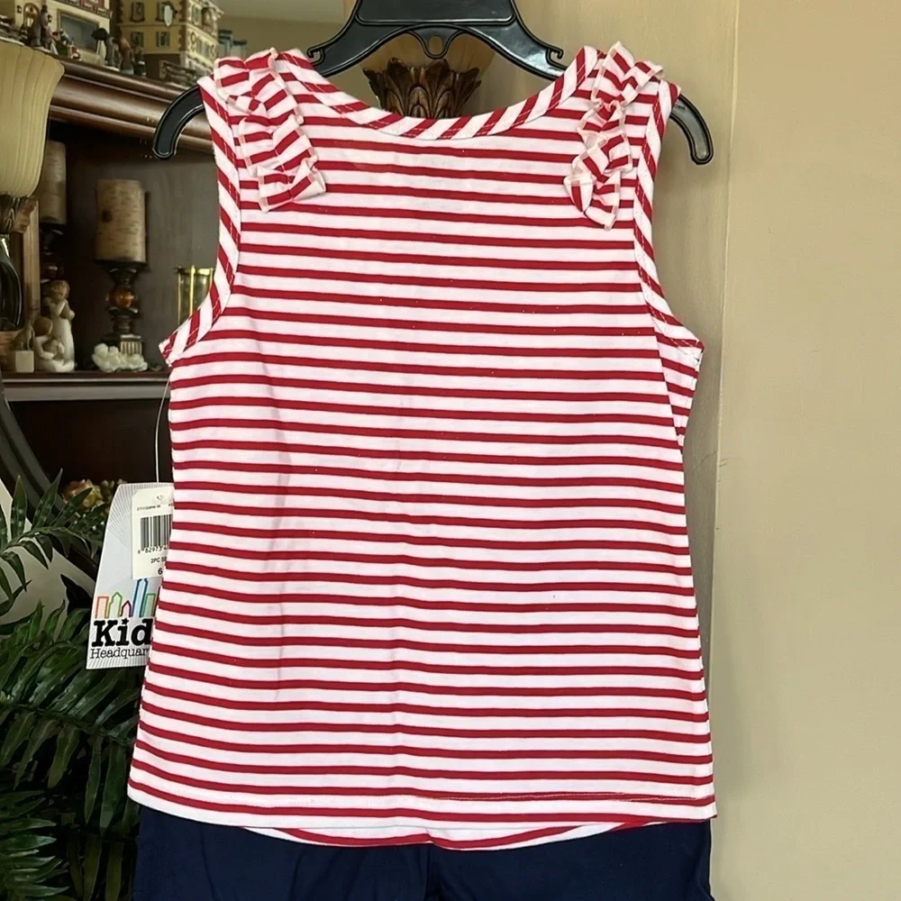 Brand New Kids Headquarters 2-Piece Girls Set Nautical Striped Anchor Patriotic
